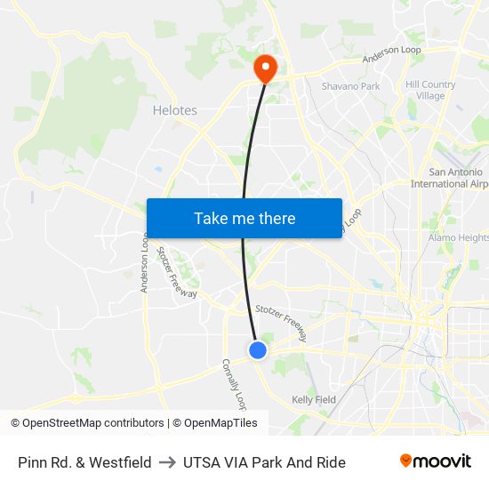 Pinn Rd. & Westfield to UTSA VIA Park And Ride map