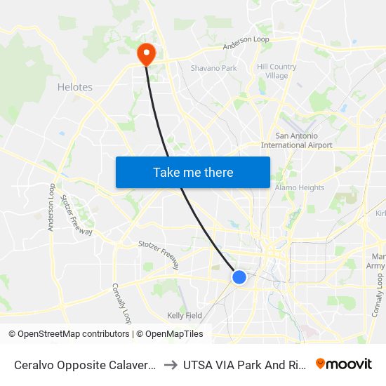 Ceralvo Opposite Calaveras to UTSA VIA Park And Ride map