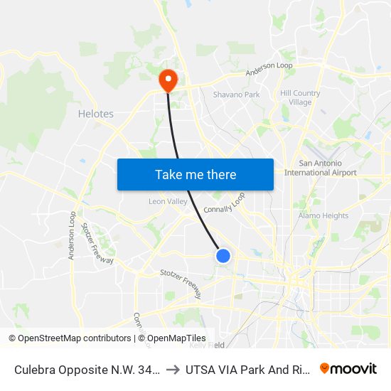 Culebra Opposite N.W. 34th to UTSA VIA Park And Ride map