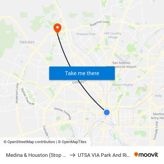 Medina & Houston (Stop G) to UTSA VIA Park And Ride map