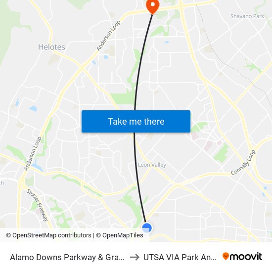 Alamo Downs Parkway & Grandstand to UTSA VIA Park And Ride map