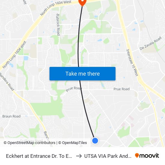 Eckhert at Entrance Dr. To Echo Cr to UTSA VIA Park And Ride map