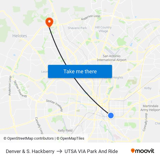 Denver & S. Hackberry to UTSA VIA Park And Ride map