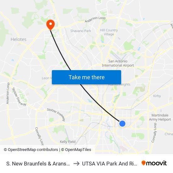 S. New Braunfels & Aransas to UTSA VIA Park And Ride map