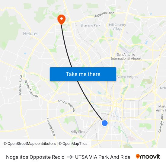 Nogalitos Opposite Recio to UTSA VIA Park And Ride map