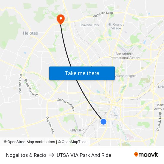 Nogalitos & Recio to UTSA VIA Park And Ride map