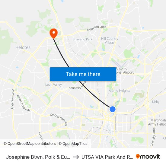 Josephine Btwn. Polk & Euclid to UTSA VIA Park And Ride map