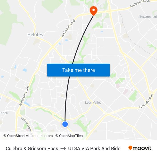 Culebra & Grissom Pass to UTSA VIA Park And Ride map