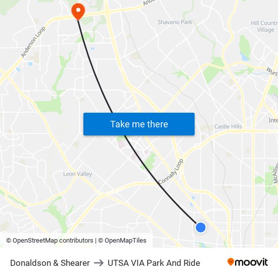 Donaldson & Shearer to UTSA VIA Park And Ride map