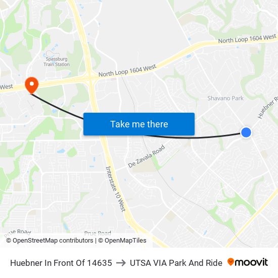 Huebner In Front Of 14635 to UTSA VIA Park And Ride map