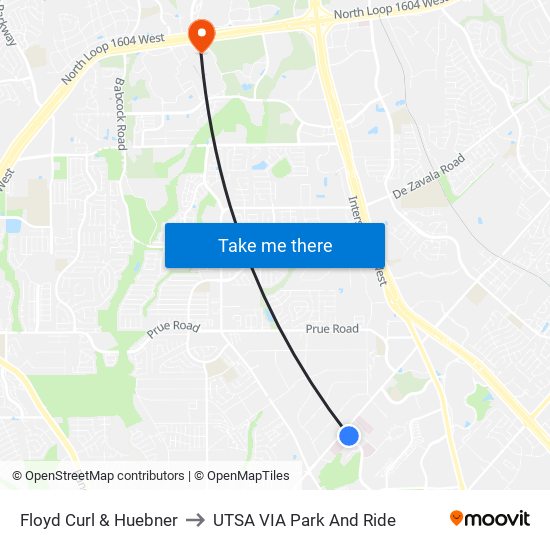 Floyd Curl & Huebner to UTSA VIA Park And Ride map