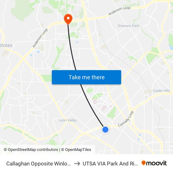 Callaghan Opposite Winlock to UTSA VIA Park And Ride map