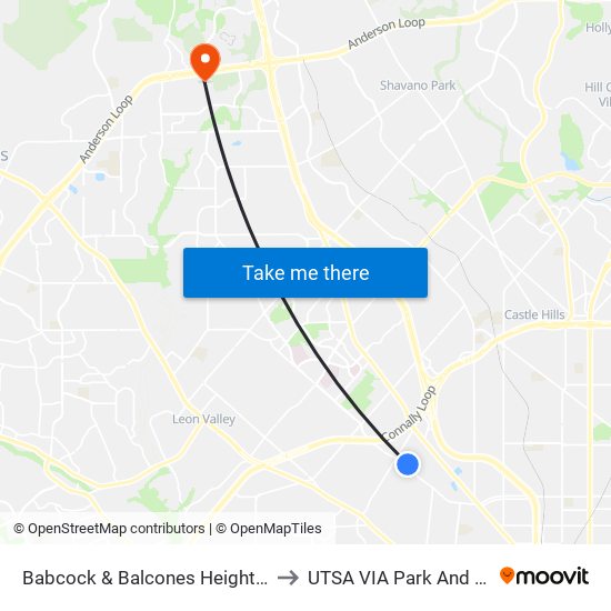 Babcock & Balcones Heights Rd. to UTSA VIA Park And Ride map