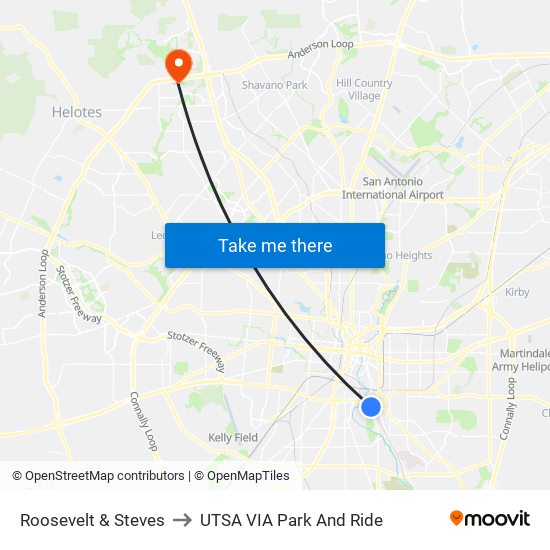 Roosevelt & Steves to UTSA VIA Park And Ride map