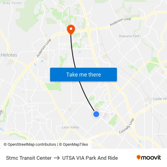 Stmc Transit Center to UTSA VIA Park And Ride map