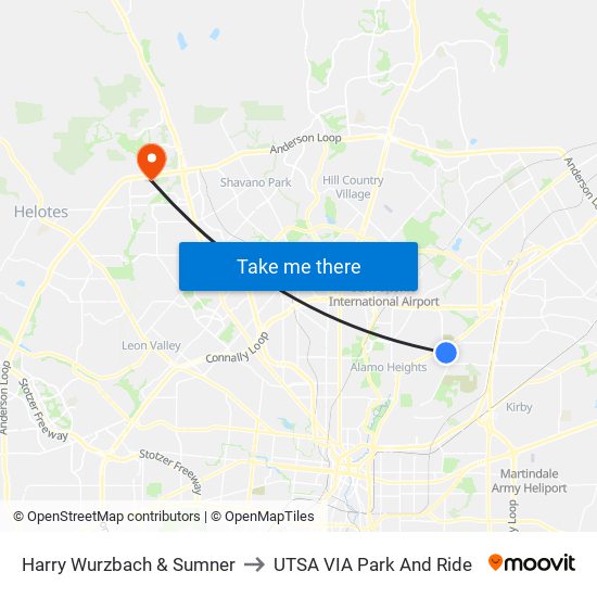 Harry Wurzbach & Sumner to UTSA VIA Park And Ride map