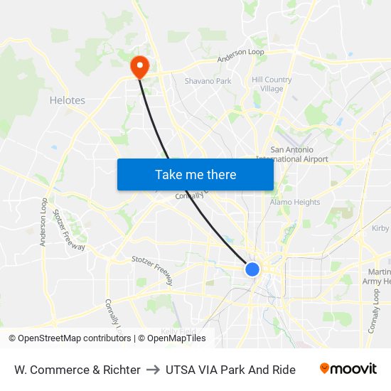 W. Commerce & Richter to UTSA VIA Park And Ride map