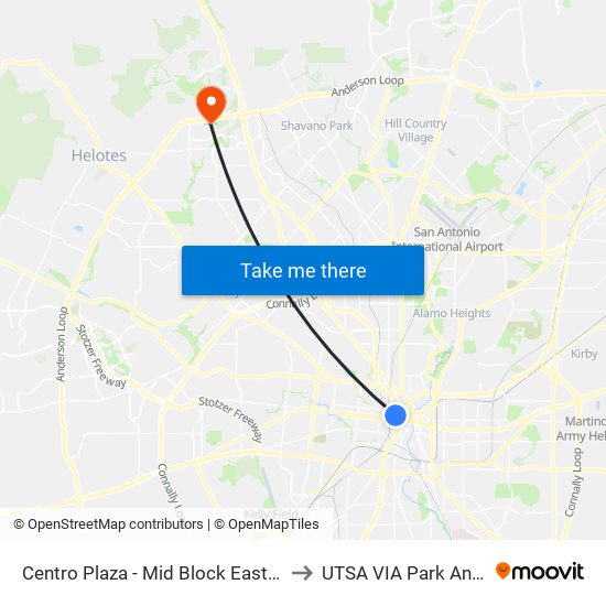 Centro Plaza - Mid Block East (Stop D) to UTSA VIA Park And Ride map