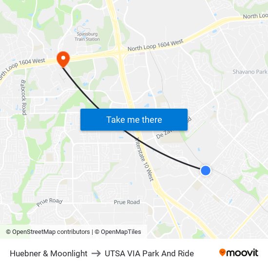 Huebner & Moonlight to UTSA VIA Park And Ride map