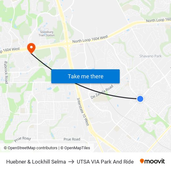 Huebner & Lockhill Selma to UTSA VIA Park And Ride map