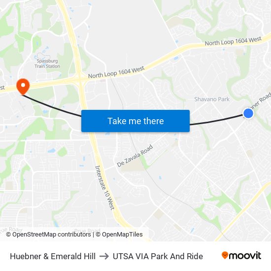 Huebner & Emerald Hill to UTSA VIA Park And Ride map