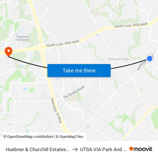 Huebner & Churchill Estates Blvd. to UTSA VIA Park And Ride map