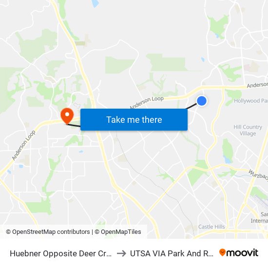Huebner Opposite  Deer Crest to UTSA VIA Park And Ride map