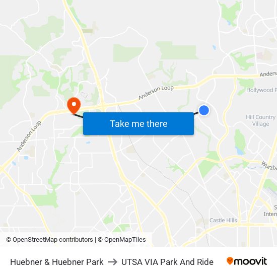 Huebner & Huebner Park to UTSA VIA Park And Ride map