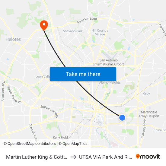 Martin Luther King & Cotton to UTSA VIA Park And Ride map