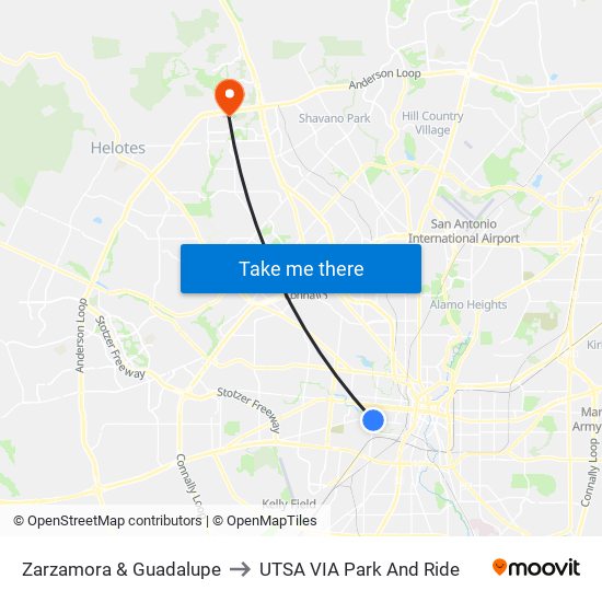 Zarzamora & Guadalupe to UTSA VIA Park And Ride map