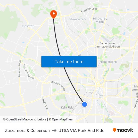 Zarzamora & Culberson to UTSA VIA Park And Ride map