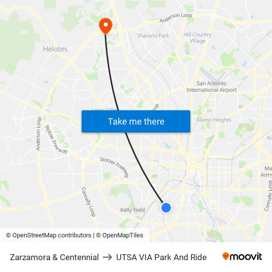 Zarzamora & Centennial to UTSA VIA Park And Ride map