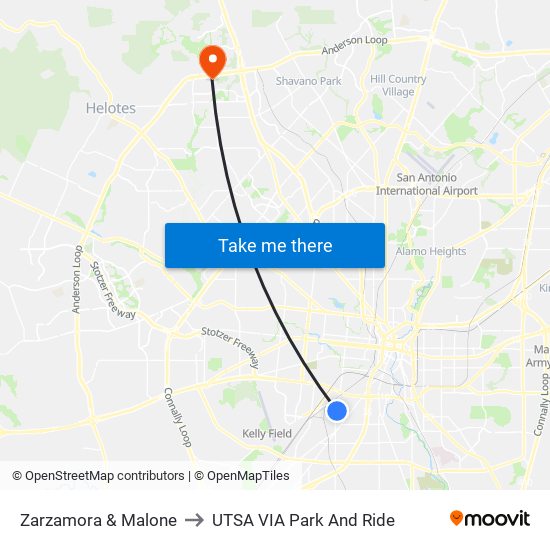 Zarzamora & Malone to UTSA VIA Park And Ride map