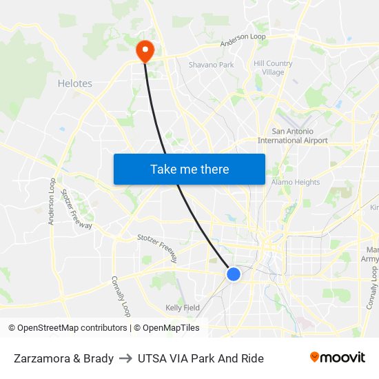 Zarzamora & Brady to UTSA VIA Park And Ride map