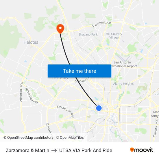 Zarzamora & Martin to UTSA VIA Park And Ride map