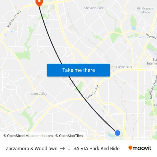 Zarzamora & Woodlawn to UTSA VIA Park And Ride map