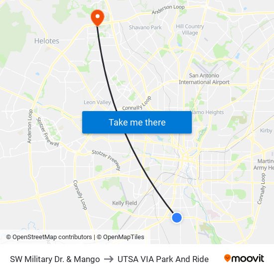 SW Military Dr. & Mango to UTSA VIA Park And Ride map