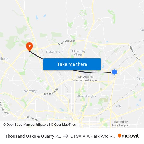 Thousand Oaks & Quarry Park to UTSA VIA Park And Ride map