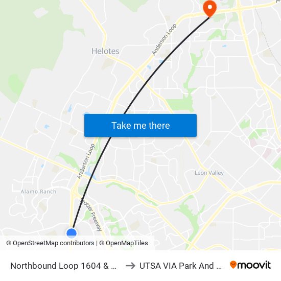 Northbound Loop 1604 & Reed to UTSA VIA Park And Ride map