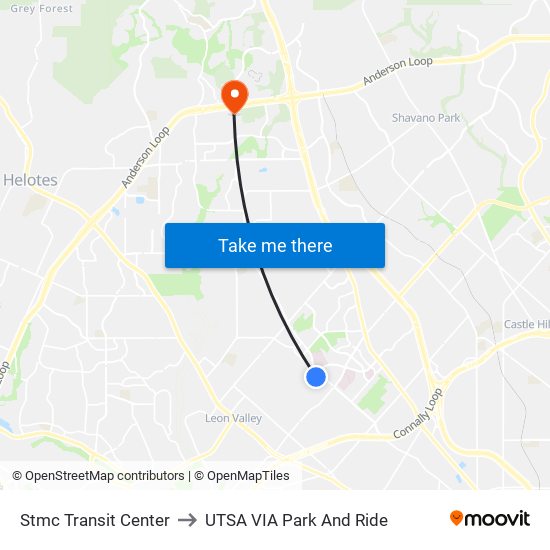 Stmc Transit Center to UTSA VIA Park And Ride map