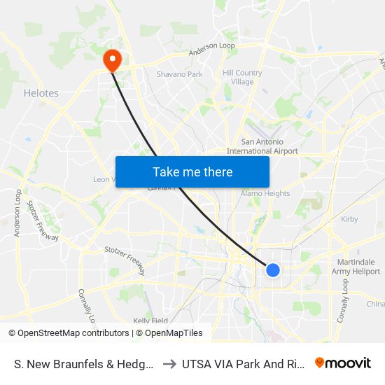 S. New Braunfels & Hedges to UTSA VIA Park And Ride map