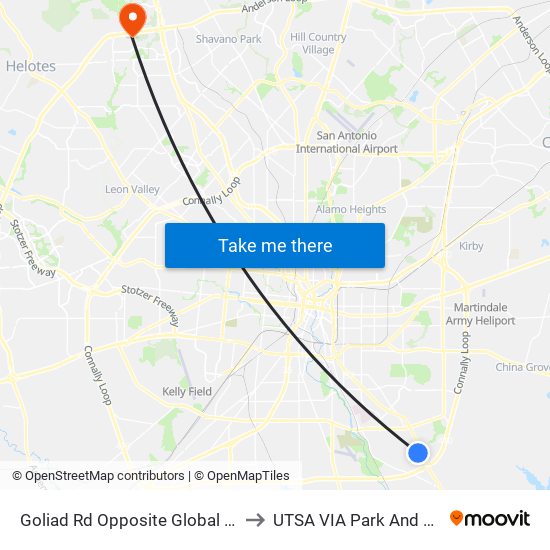 Goliad Rd Opposite Global Way to UTSA VIA Park And Ride map