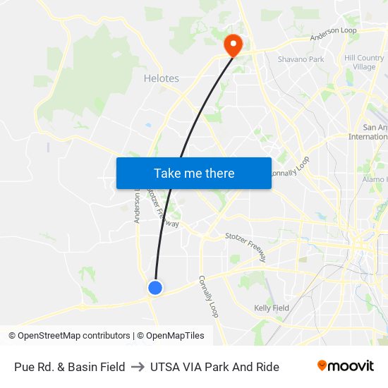 Pue Rd. & Basin Field to UTSA VIA Park And Ride map