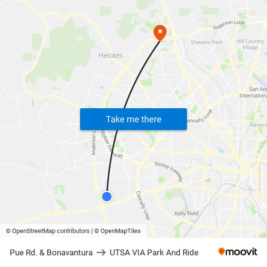 Pue Rd. & Bonavantura to UTSA VIA Park And Ride map