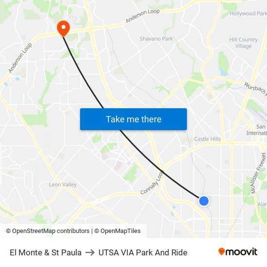 El Monte & St Paula to UTSA VIA Park And Ride map