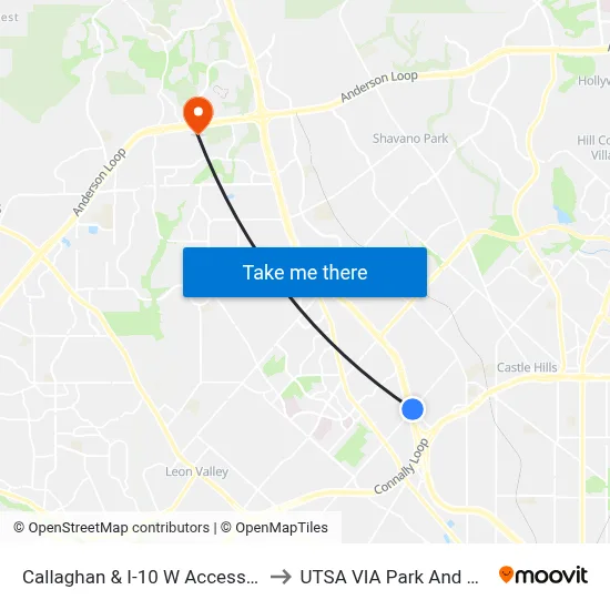 Callaghan & I-10 W Access Rd. to UTSA VIA Park And Ride map