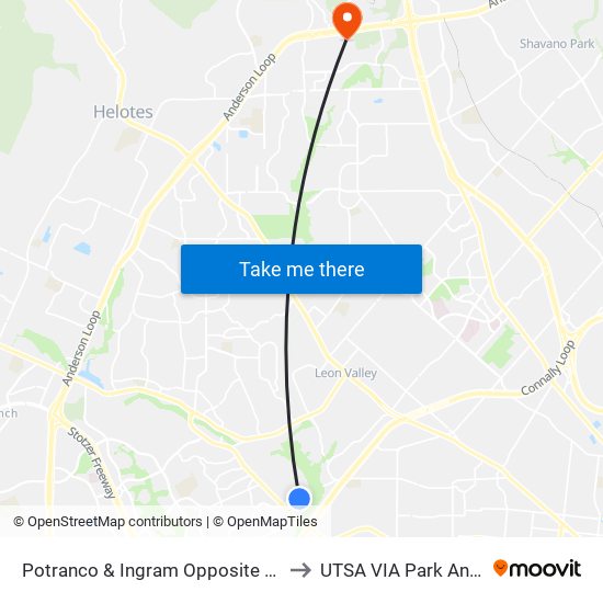 Potranco & Ingram Opposite Mabe Rd to UTSA VIA Park And Ride map