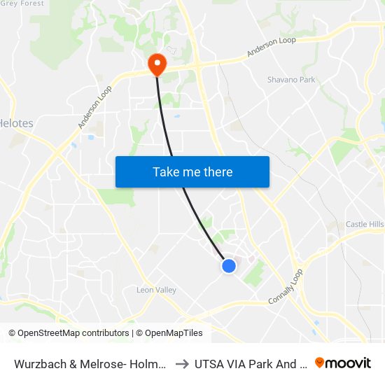 Wurzbach & Melrose- Holmgreen to UTSA VIA Park And Ride map