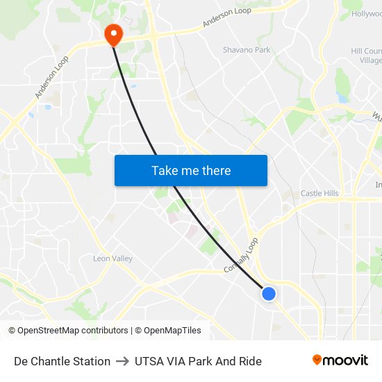 De Chantle Station to UTSA VIA Park And Ride map