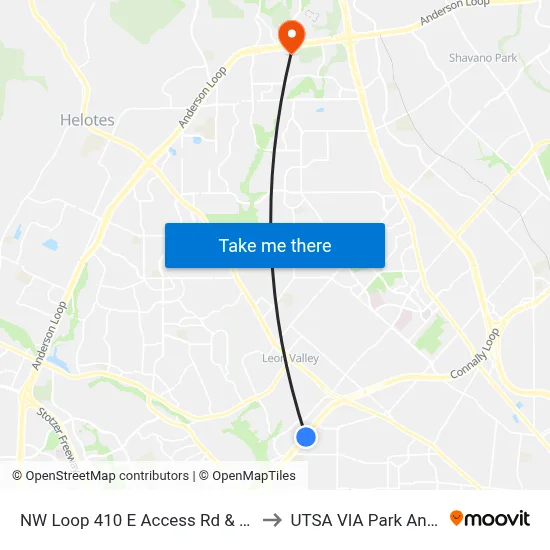 NW Loop 410 E Access Rd & Wigwam to UTSA VIA Park And Ride map